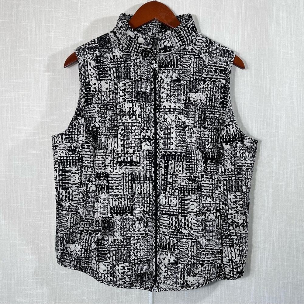 Van Heusen Black White Abstract Versatile Quilted Vest Size L